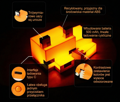 Pixel Fox™ 🦊 Lampka Nocna Minecraft – Śpiący Lisek